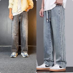 2 Pcs ( ICE BULE+DARK WASH) Denim Baggy Trouser